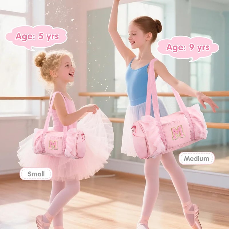 Iqimott Personalized Initial Dance Bag for Girls 4-6, Small Lace Gym Sport Yoga Cheer Dance Bags Gift for Teen Girls, Cute Letter Kids Ballet Bag Toddler Travel Duffel Tote with Adjustable Straps(Pink-M) - Image 3